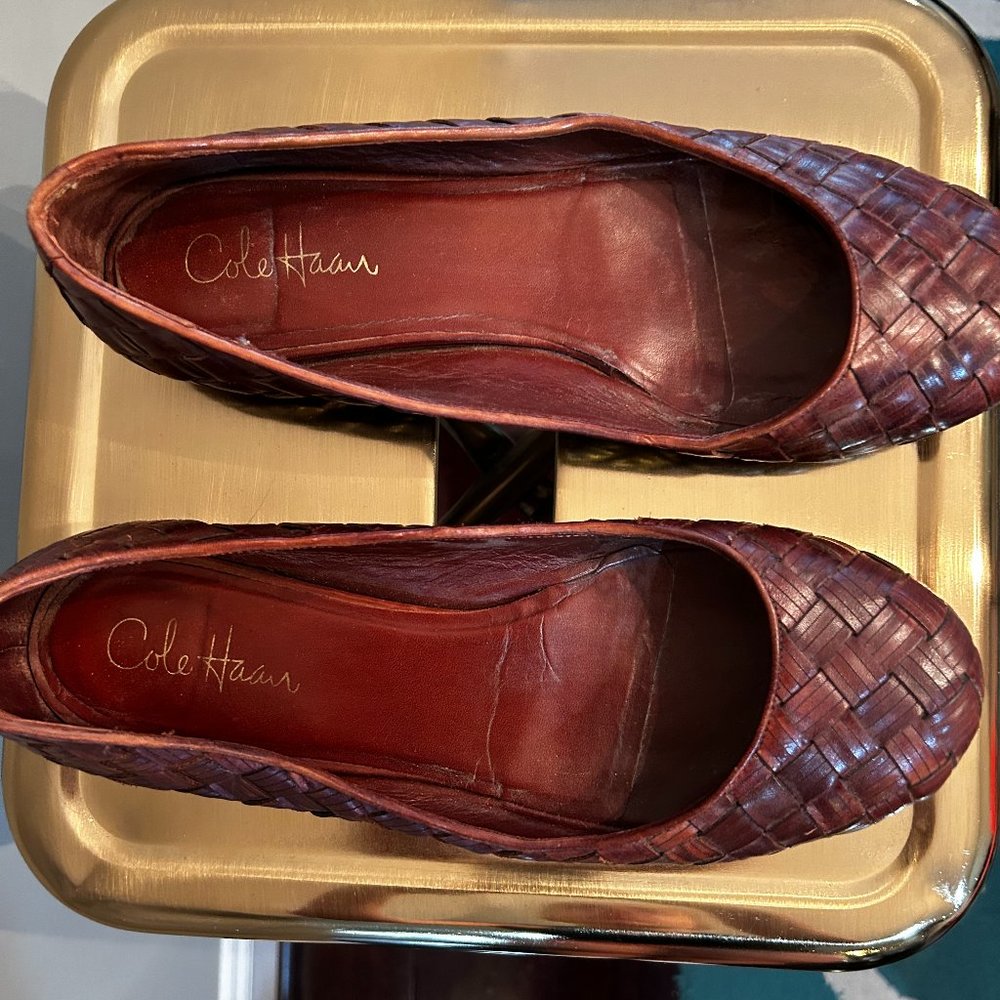 Cole Haan Leather Warm Brown Woven Basket Weave flats Size 9B